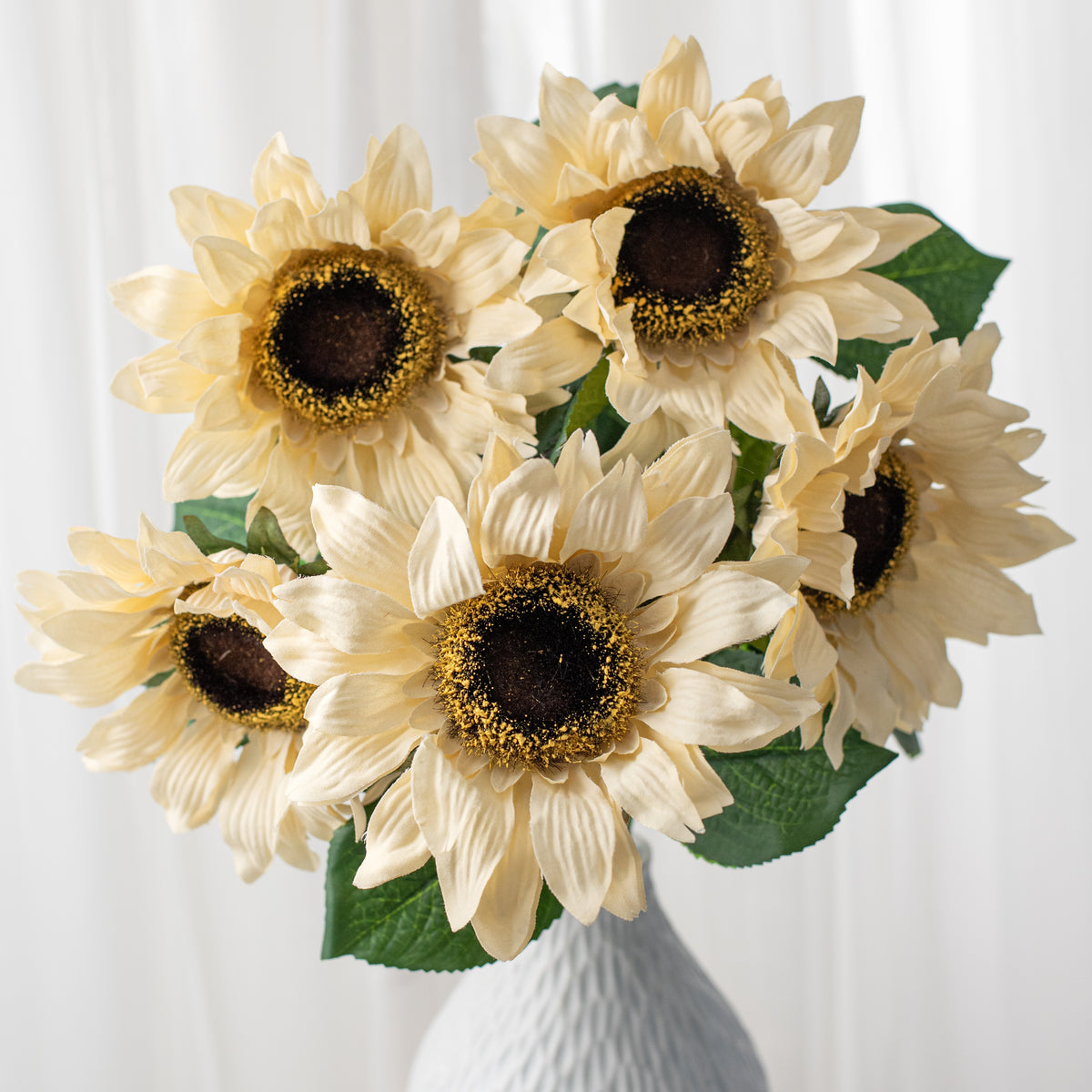 20" Fuzzy Fabric Sunflower Bush: Beige (5 Stem) Item Number: 57191BE