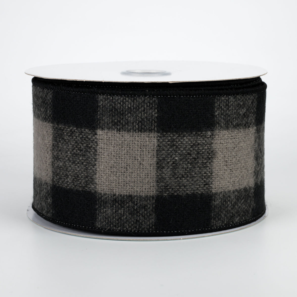 2.5" Fuzzy Flannel Check Ribbon: Black & Grey (10 Yards)