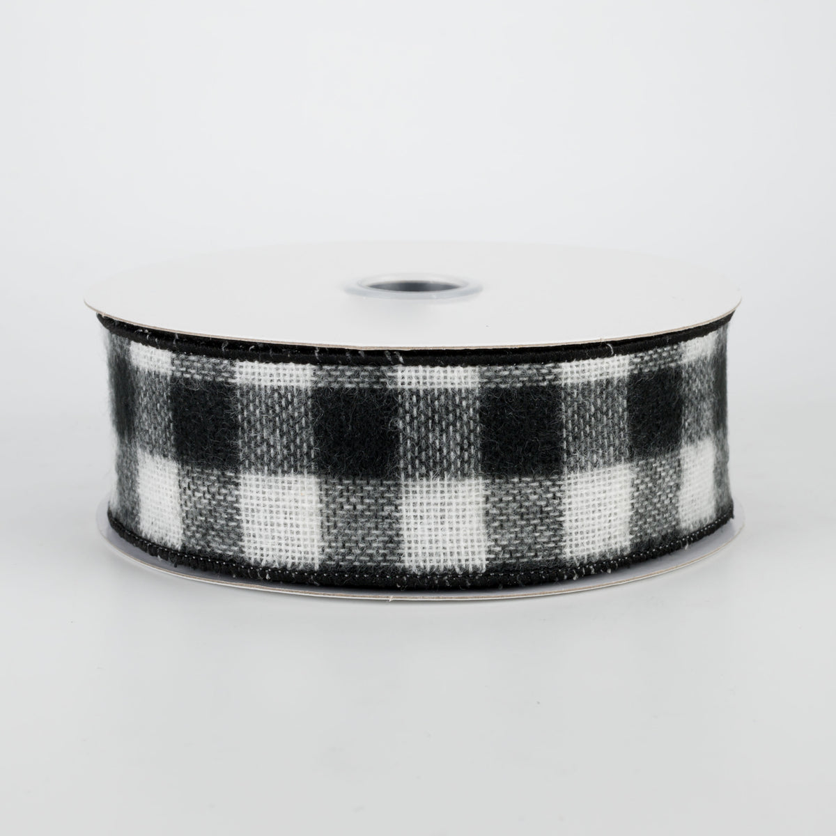 1.5" Fuzzy Flannel Check Ribbon: Black & White (10 Yards)