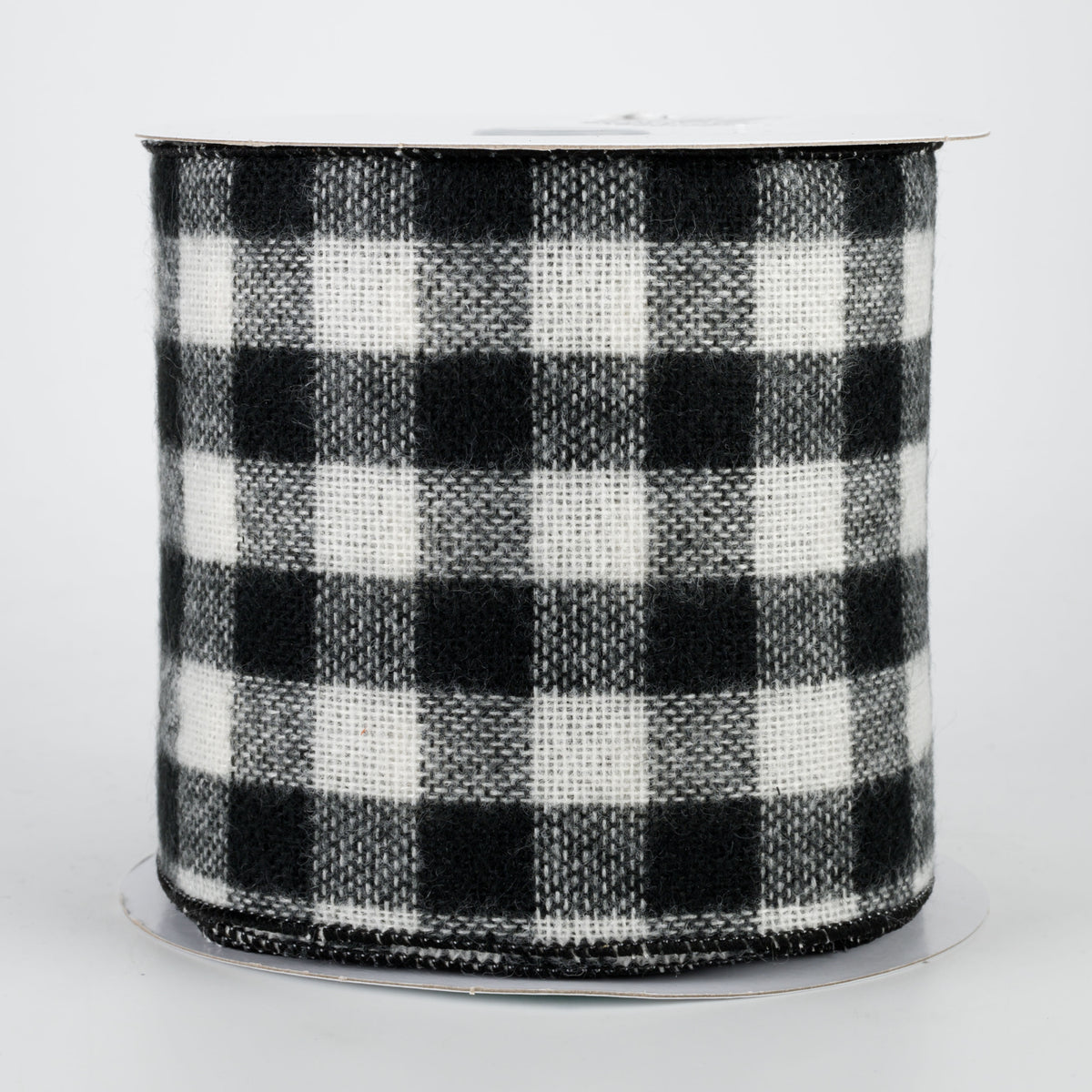 4" Fuzzy Flannel Check Ribbon: Black & White (10 Yards)