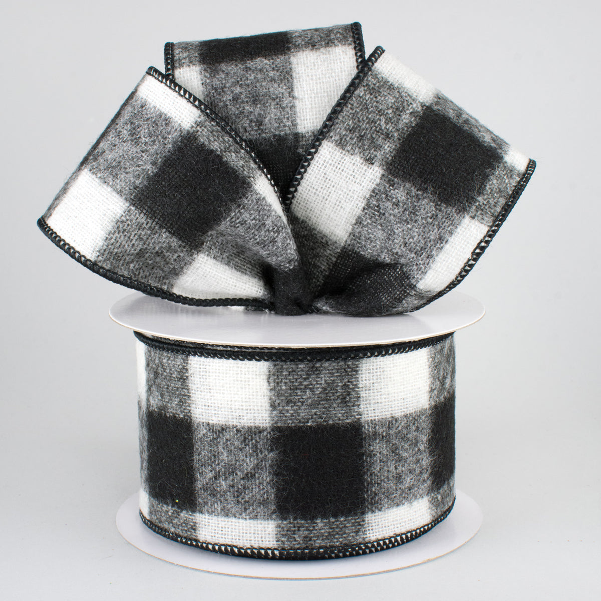 2.5" Fuzzy Flannel Check Ribbon: Black & White (10 Yards) Lifestyle Photo