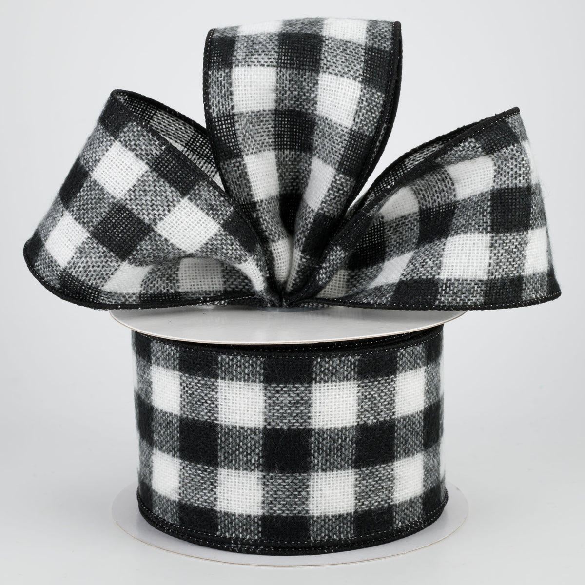 2.5" Fuzzy Flannel Check Ribbon: Black & White (10 Yards) Lifestyle Photo