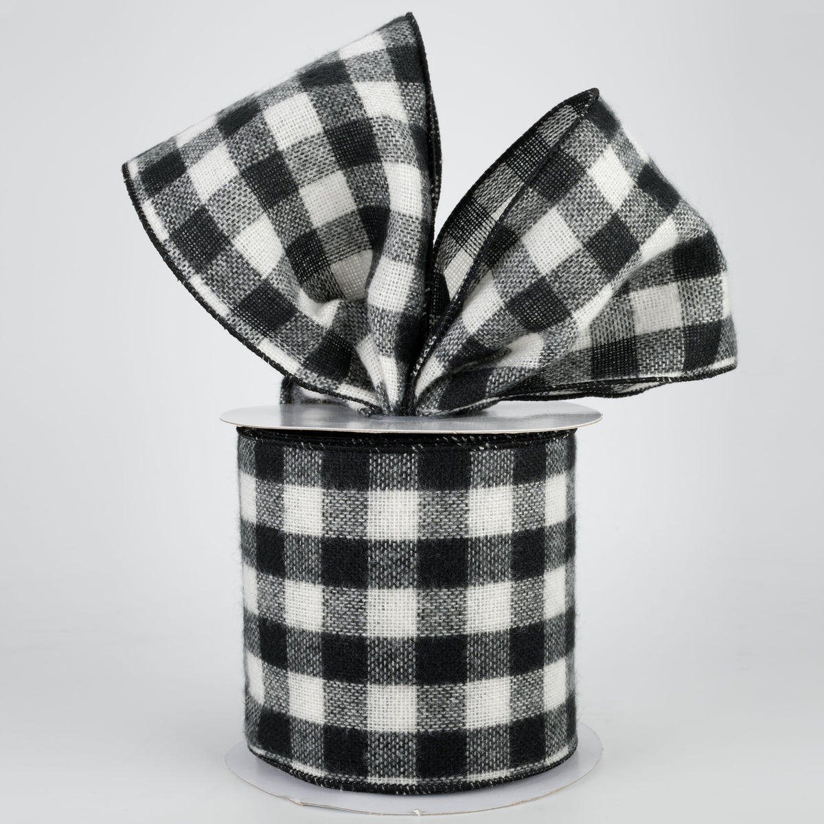 4" Fuzzy Flannel Check Ribbon: Black & White (10 Yards) Lifestyle Photo