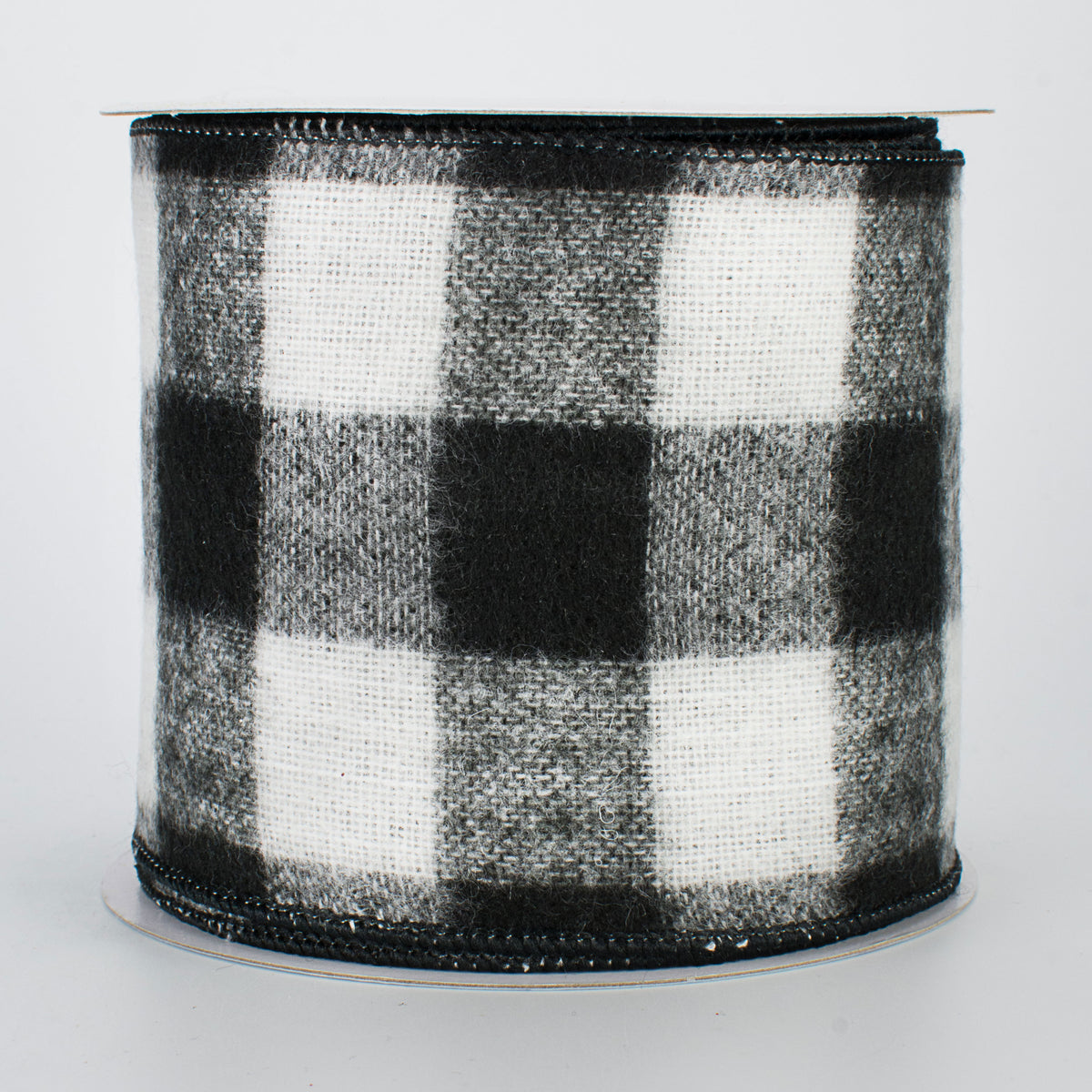 4" Fuzzy Flannel Check Ribbon: Black & White (10 Yards)