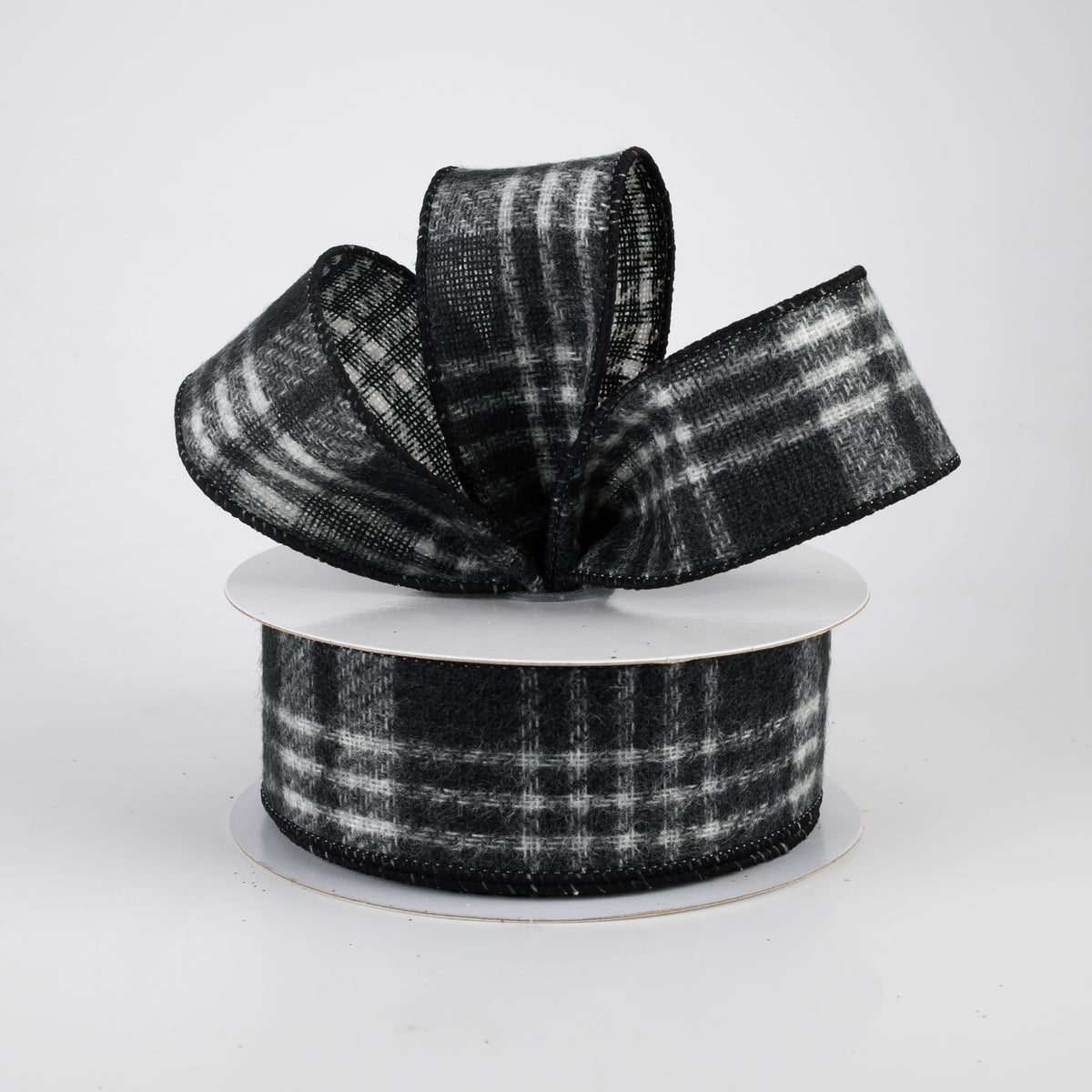 1.5" Fuzzy Flannel Plaid Ribbon: Black (10 Yards) Lifestyle Photo