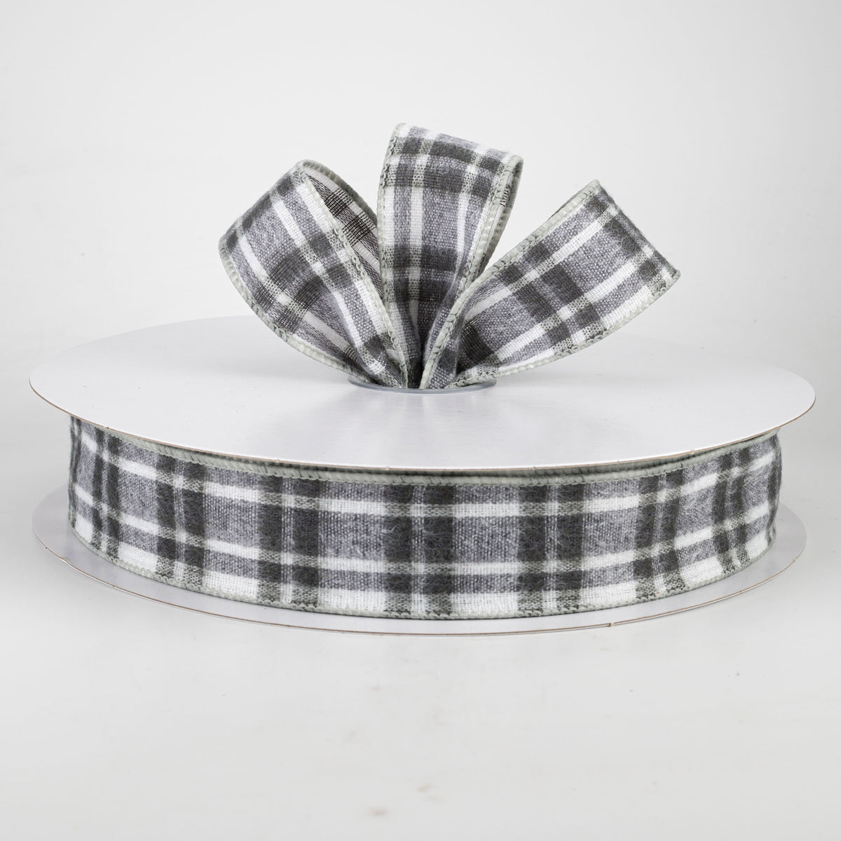1.5" Fuzzy Flannel Plaid Ribbon: Grey & White (50 Yards) Lifestyle Photo
