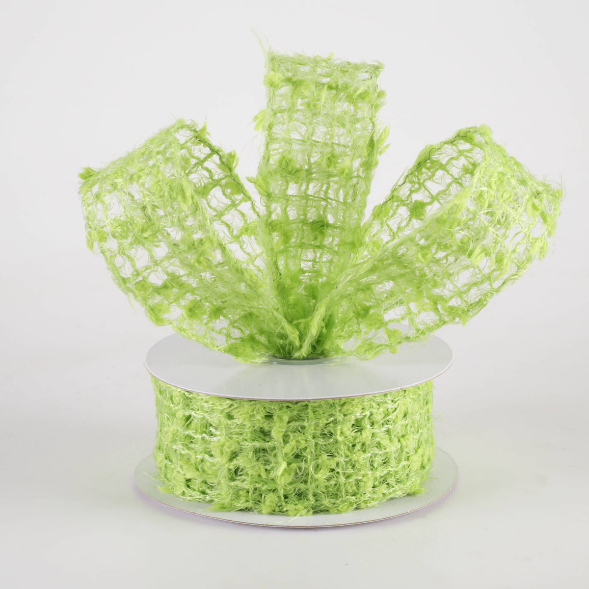 1.5" Fuzzy Open Weave Burlap Ribbon: Kiwi Green (10 Yards) Lifestyle Photo