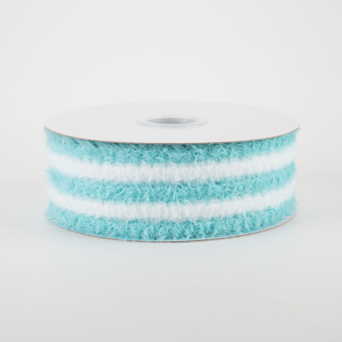 1.5" Fuzzy Stripes Ribbon: Aqua & White (10 Yards)