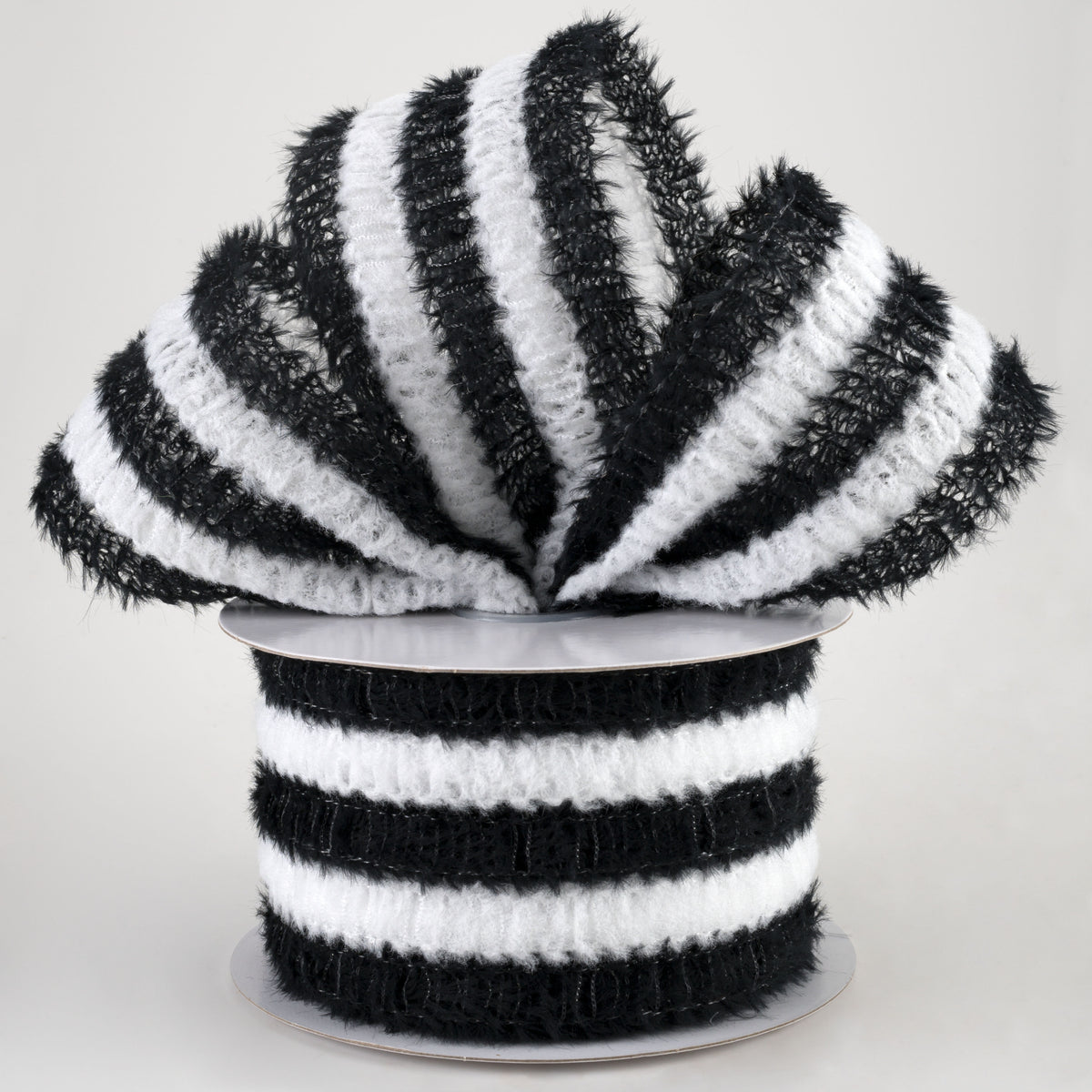 2.5" Fuzzy Stripes Ribbon: Black & White (10 Yards) Lifestyle Photo