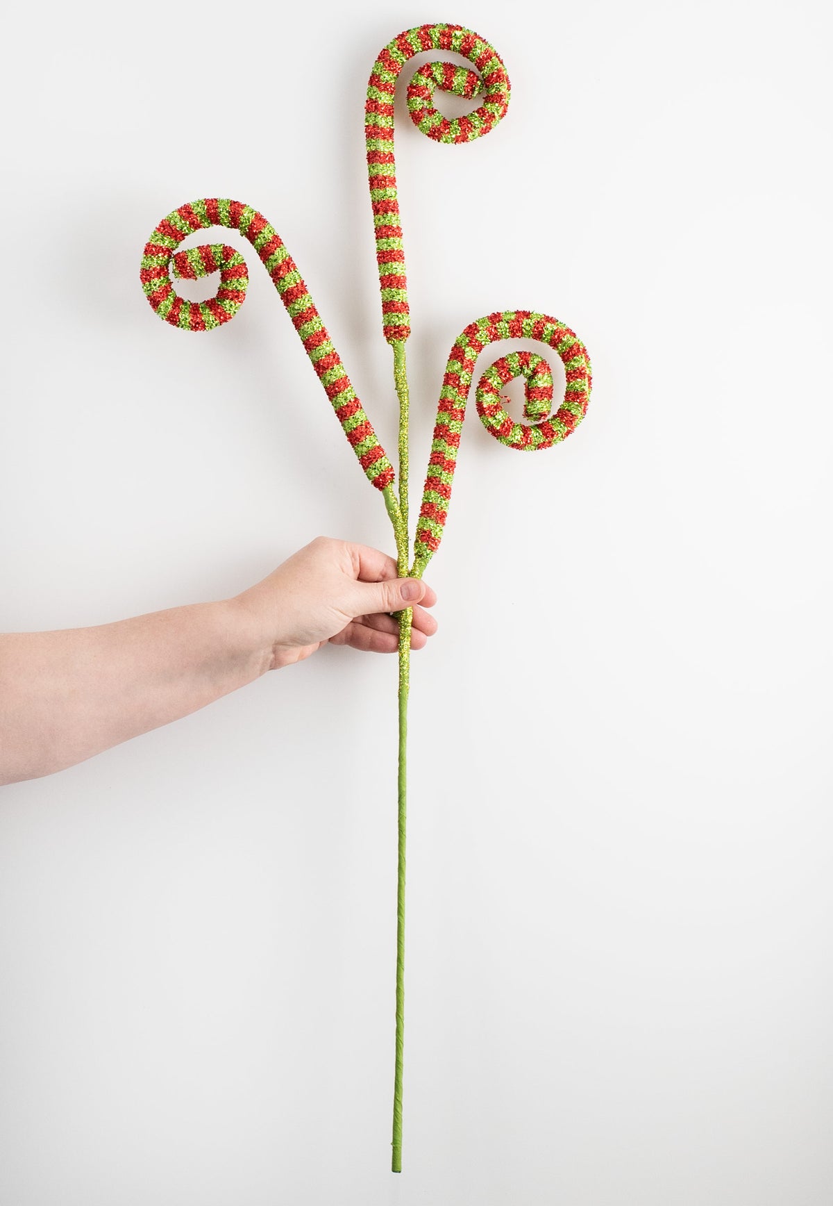 30" Fuzzy Tinsel Curl: Red & Lime Green detail photo 3