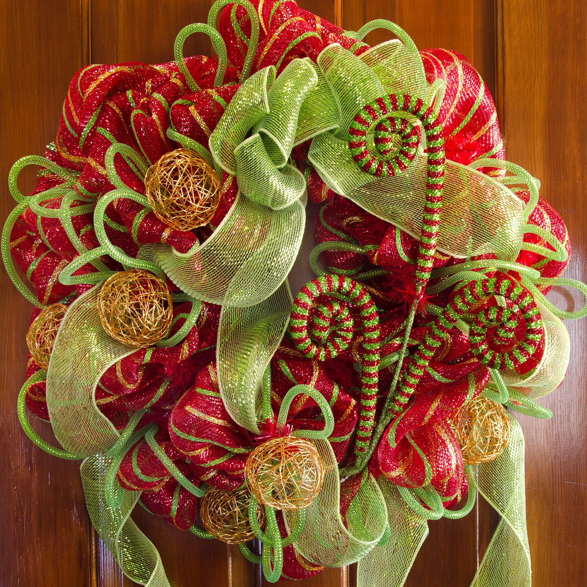 30" Fuzzy Tinsel Curl: Red & Lime Green detail photo 4