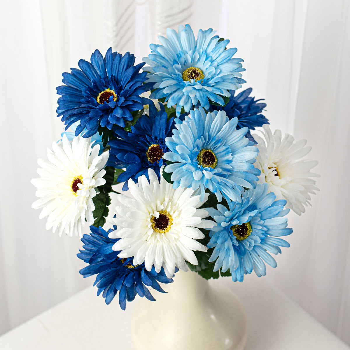 18" Gerbera Daisy Bush: Blue & Cream (12 Stem) Item Number: 30550BLCM
