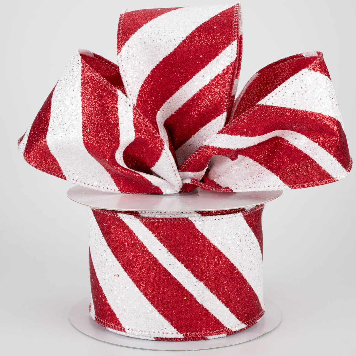 2.5" Giant Glitter Diagonal Lines Ribbon: Red & White (10 Yards) Lifestyle Photo