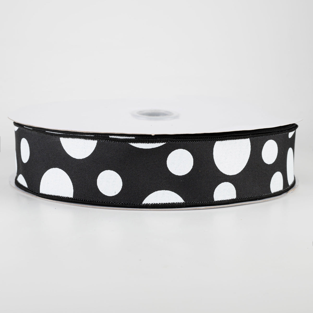 1.5" Giant Three Size Polka Dot Ribbon: Black & White (50 Yards)