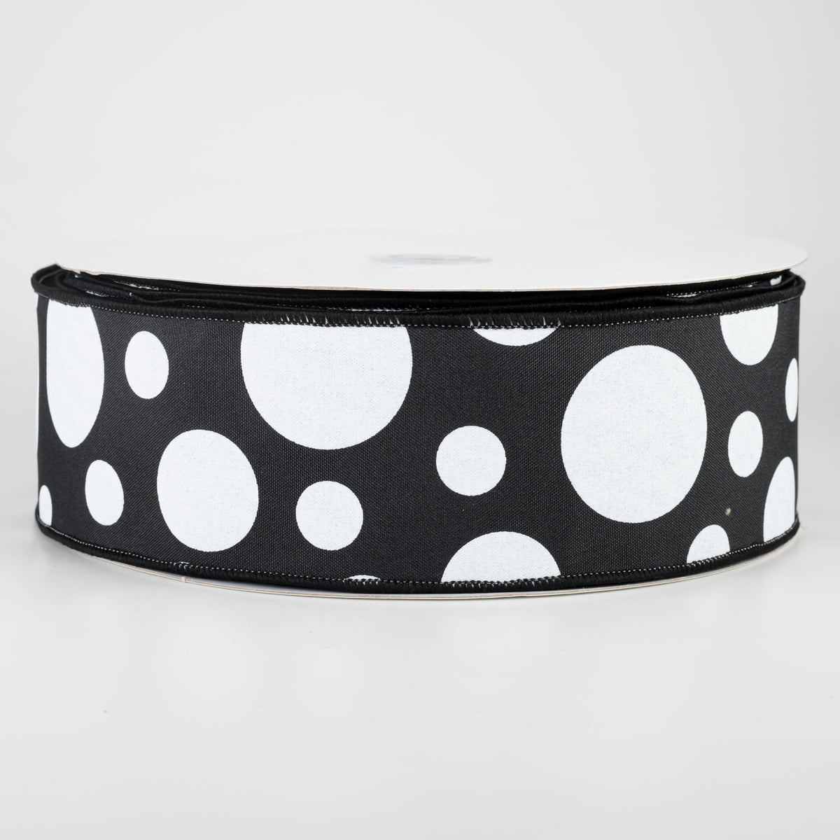 2.5" Giant Three Size Polka Dot Ribbon: Black & White (50 Yards)