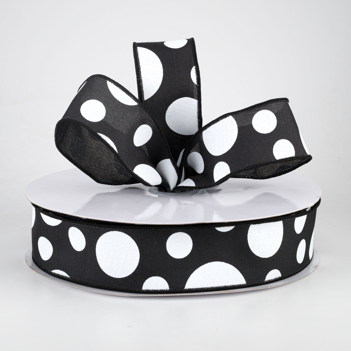 1.5" Giant Three Size Polka Dot Ribbon: Black & White (50 Yards) Lifestyle Photo