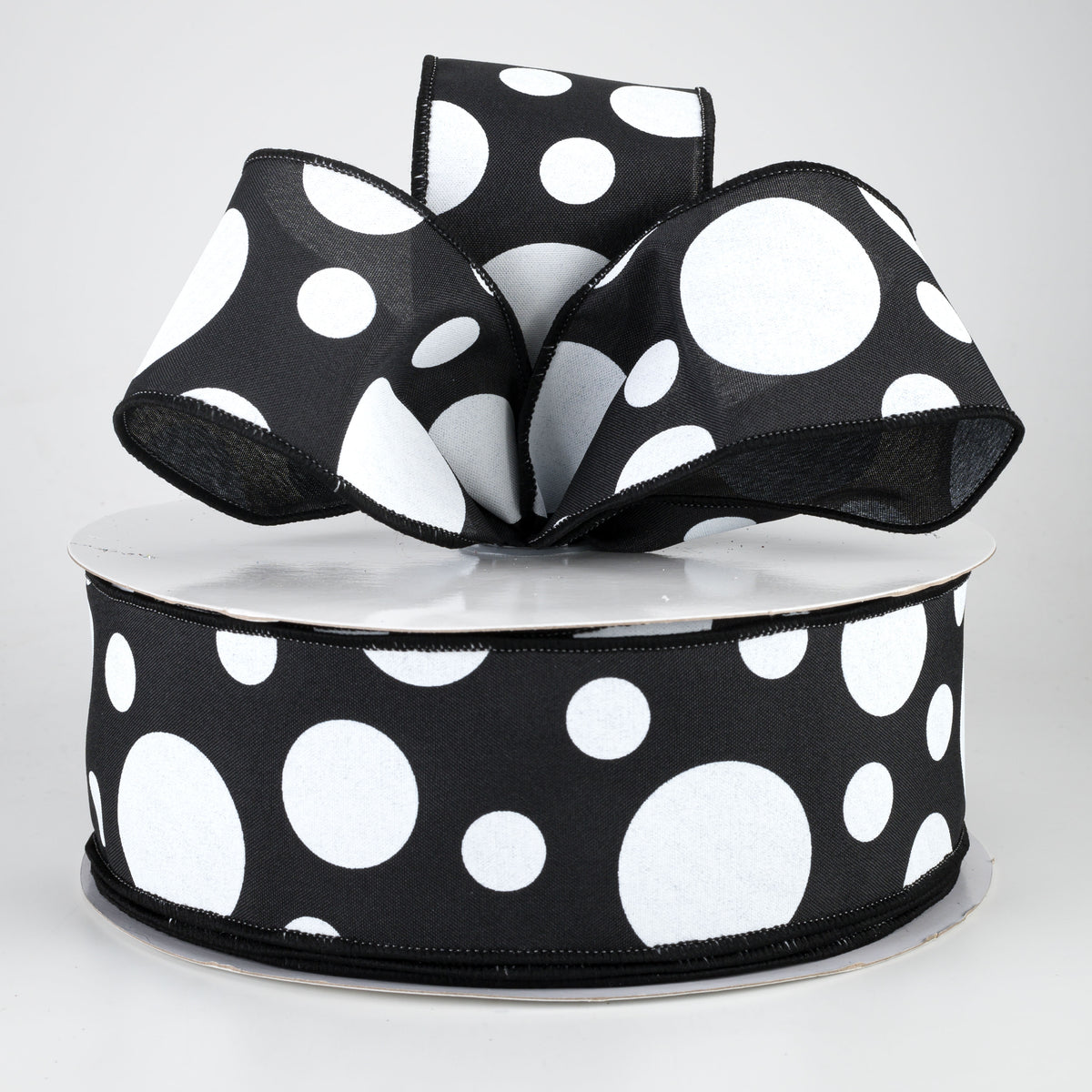2.5" Giant Three Size Polka Dot Ribbon: Black & White (50 Yards) Lifestyle Photo