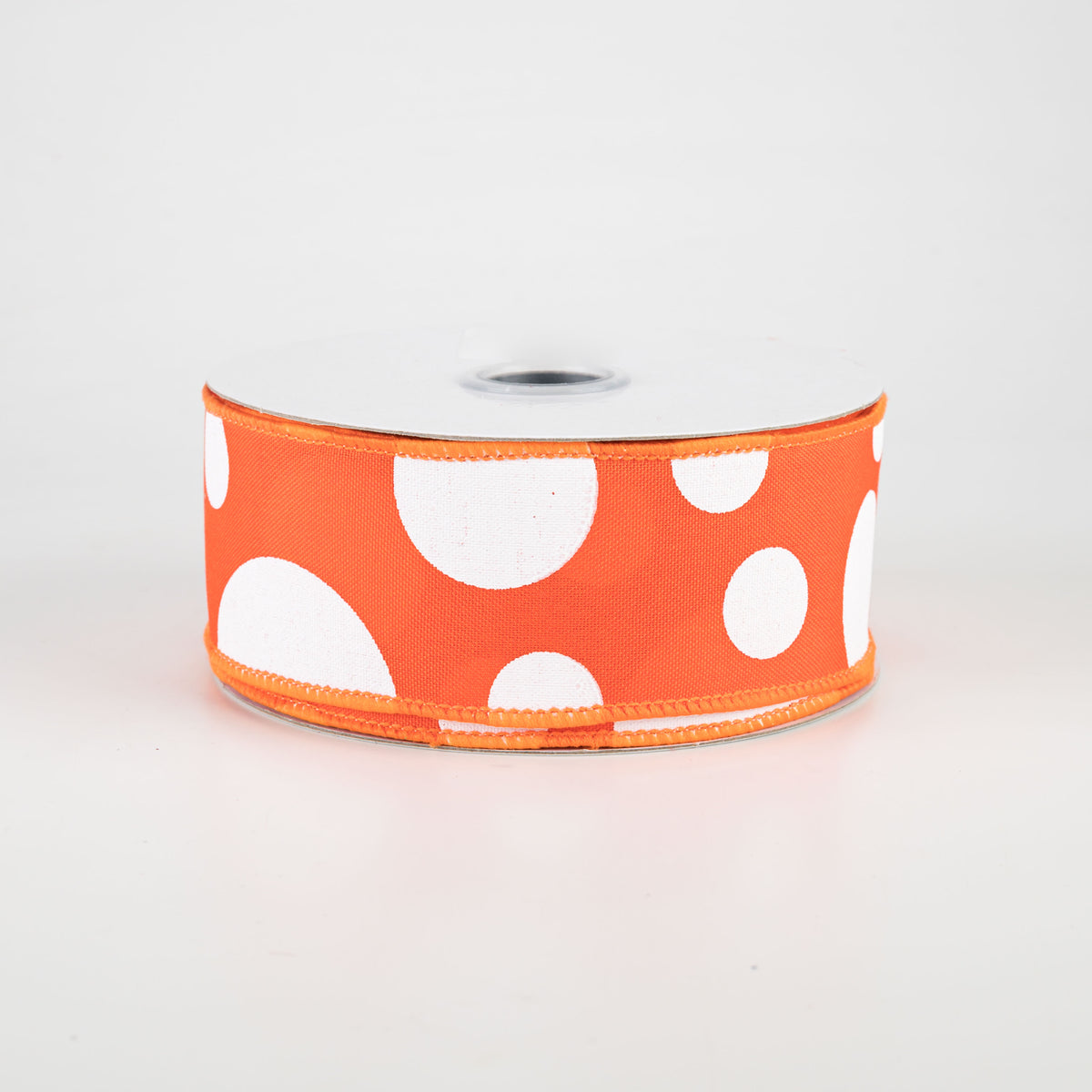 1.5" Giant Three Size Polka Dot Ribbon: Dark Orange & White (10 Yards)