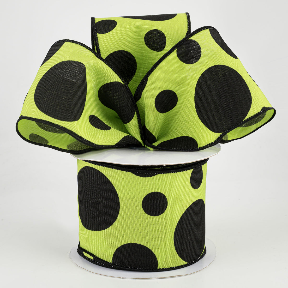 2.5" Giant Three Size Polka Dot Ribbon: Lime Green & Black (10 Yards) Lifestyle Photo