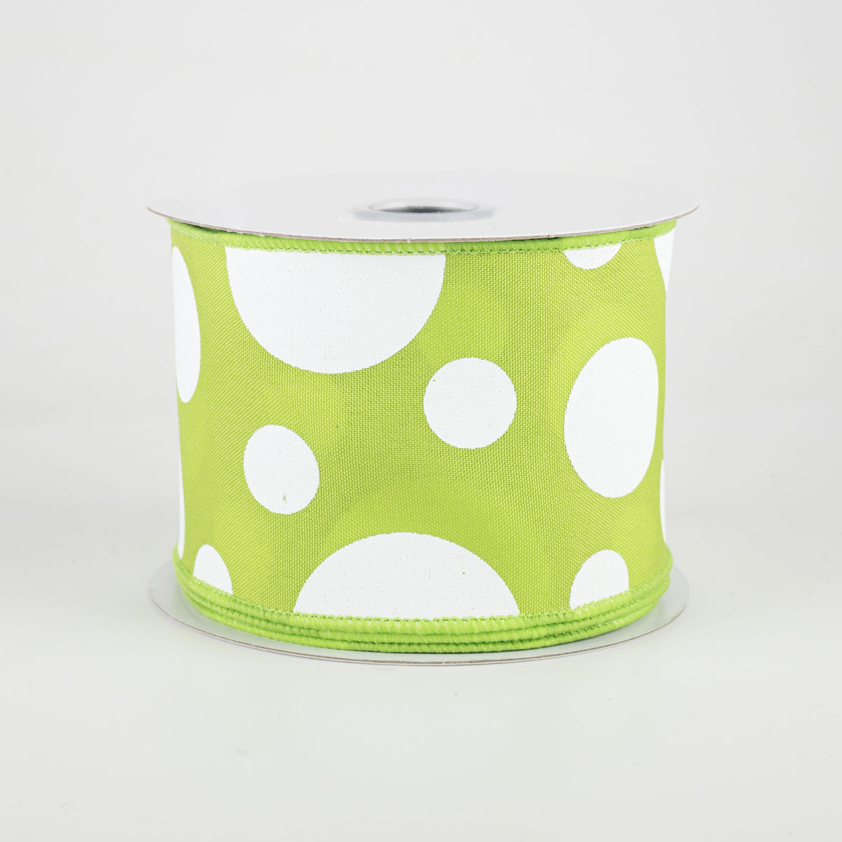 2.5" Giant Three Size Polka Dot Ribbon: Lime Green & White (10 Yards)