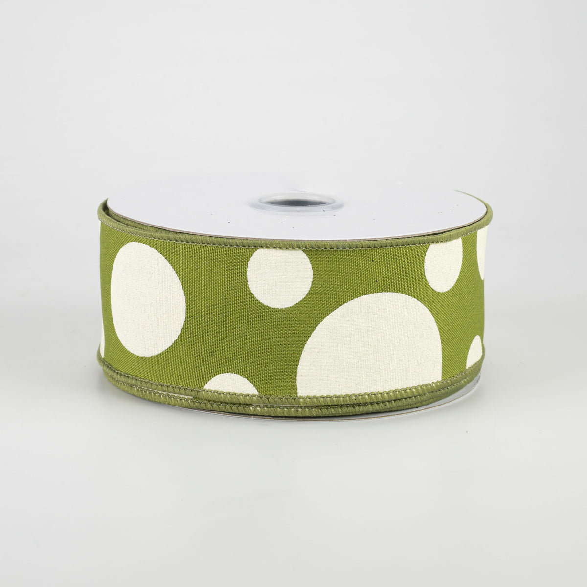 1.5" Giant Three Size Polka Dot Ribbon: Moss Green & Ivory (10 Yards)