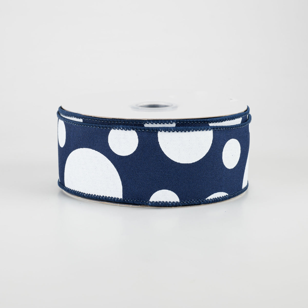 1.5" Giant Three Size Polka Dot Ribbon: Navy Blue & White (10 Yards)