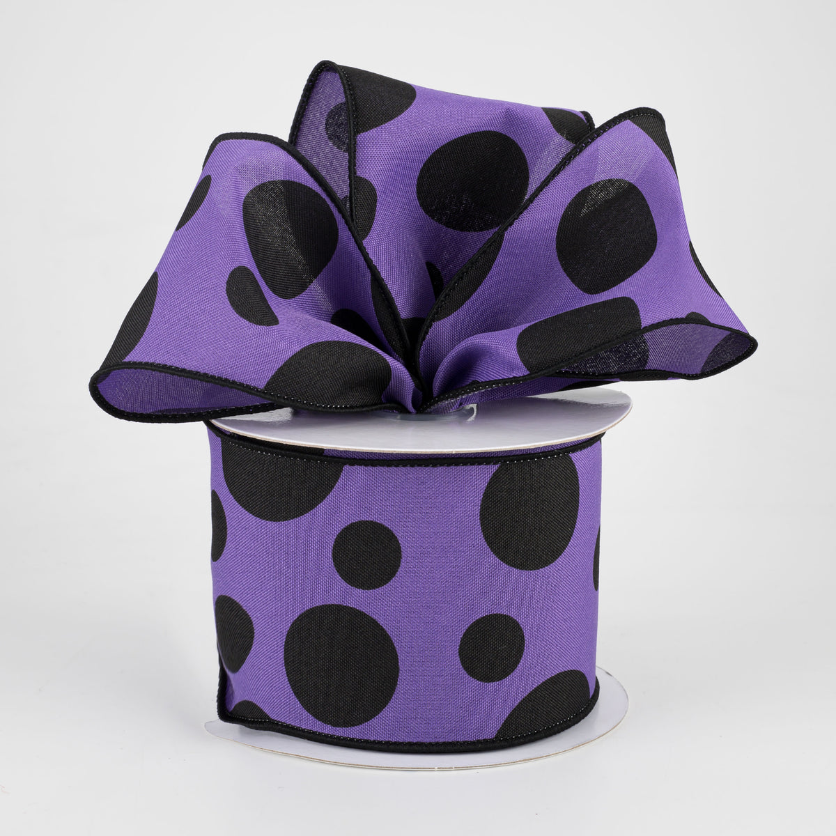 2.5" Giant Three Size Polka Dot Ribbon: Purple & Black (10 Yards) Lifestyle Photo