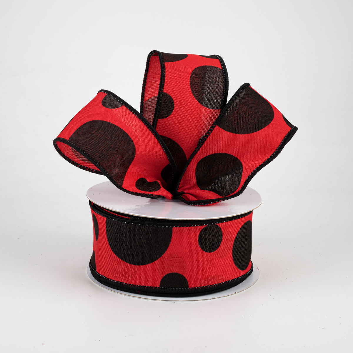 1.5" Giant Three Size Polka Dot Ribbon: Red & Black (10 Yards) Lifestyle Photo