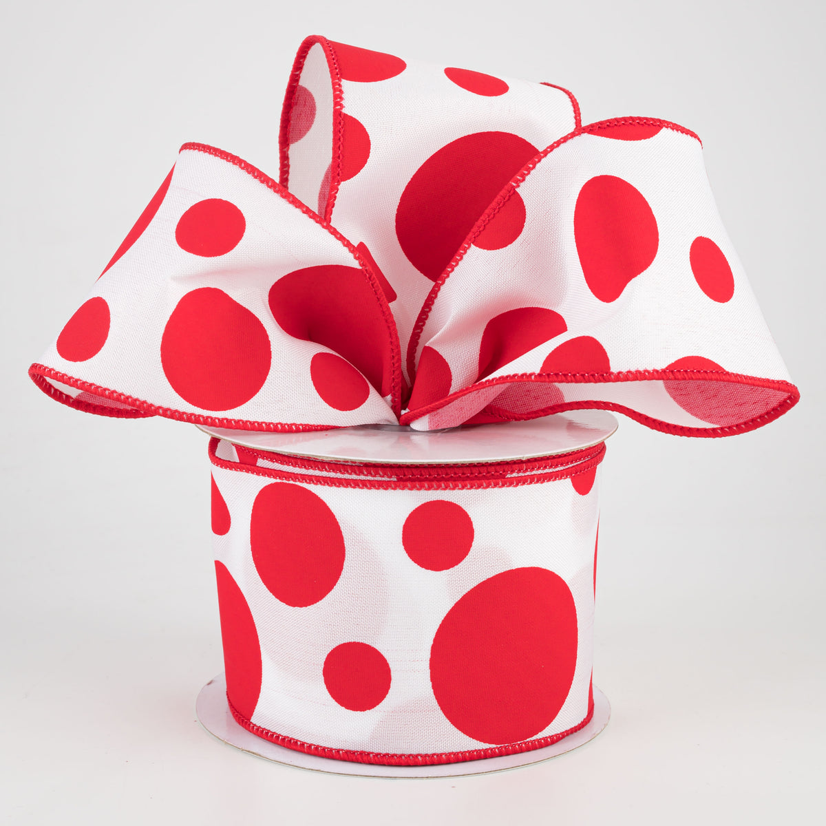 2.5" Giant Three Size Polka Dot Ribbon: White & Red (10 Yards) Lifestyle Photo