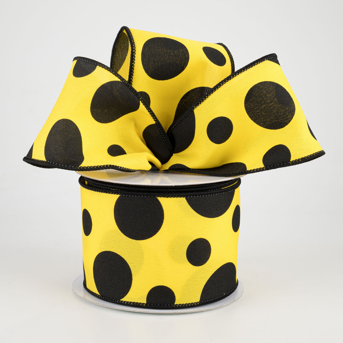 2.5" Giant Three Size Polka Dot Ribbon: Yellow & Black (10 Yards) Lifestyle Photo