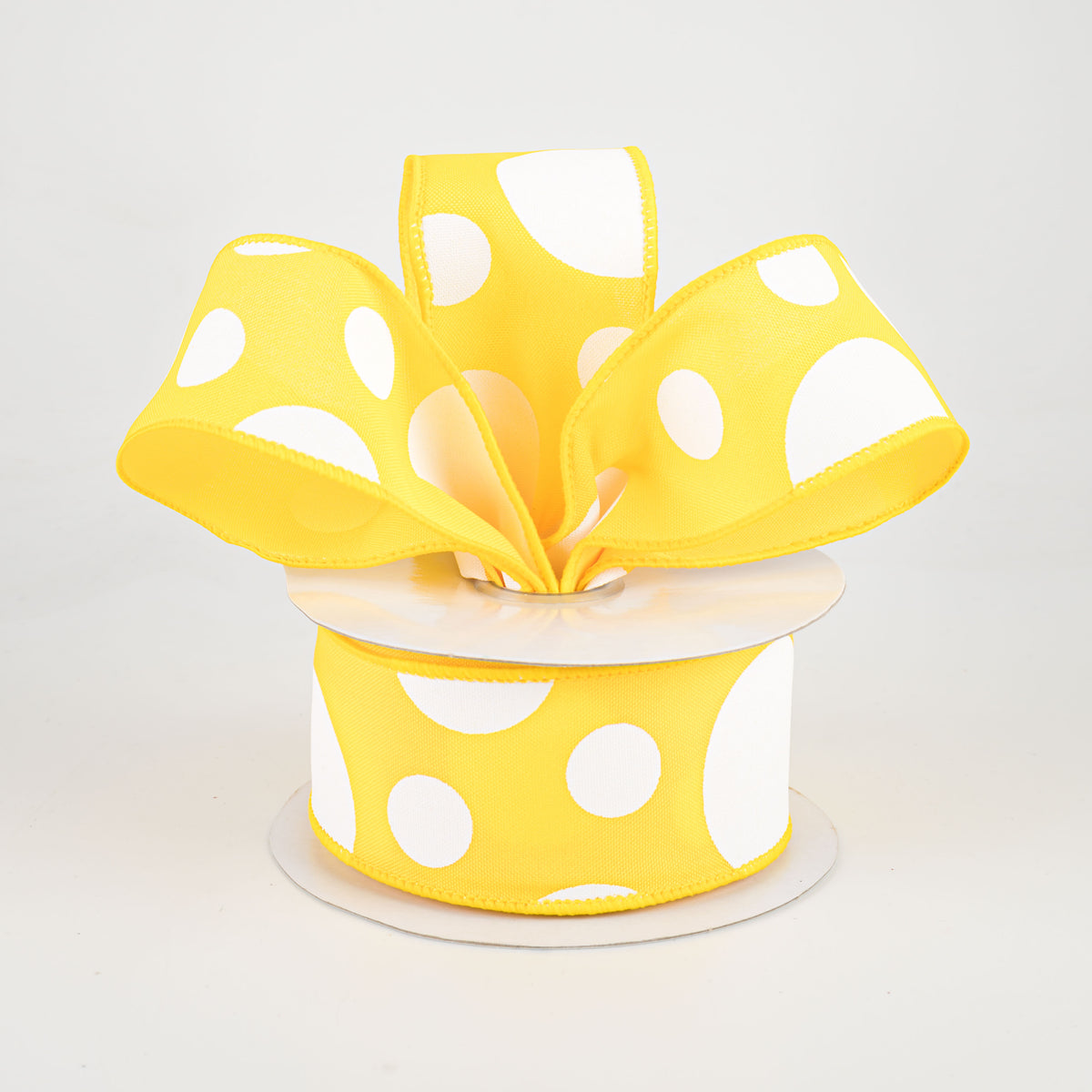 1.5" Giant Three Size Polka Dot Ribbon: Yellow & White (10 Yards) Lifestyle Photo