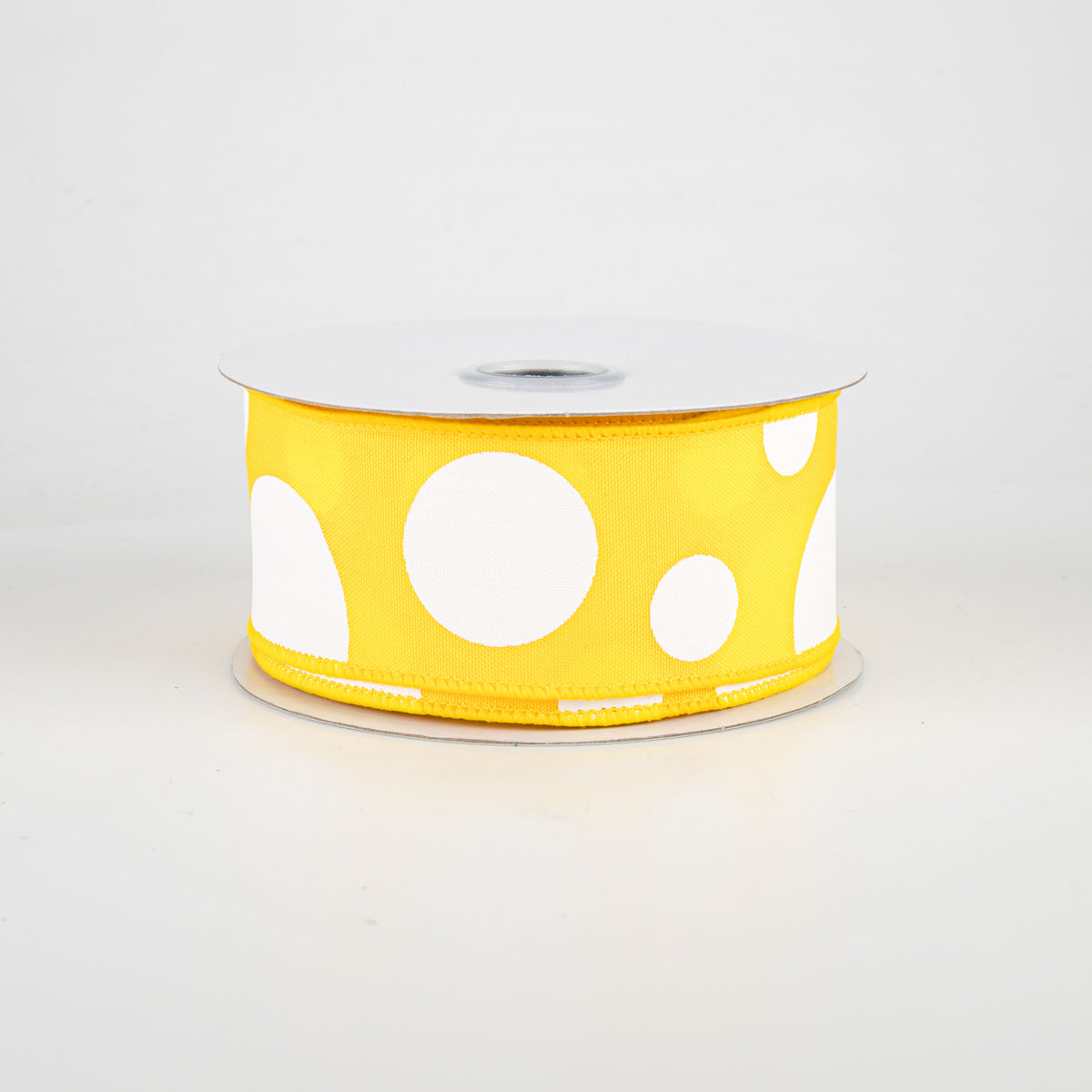 1.5" Giant Three Size Polka Dot Ribbon: Yellow & White (10 Yards)