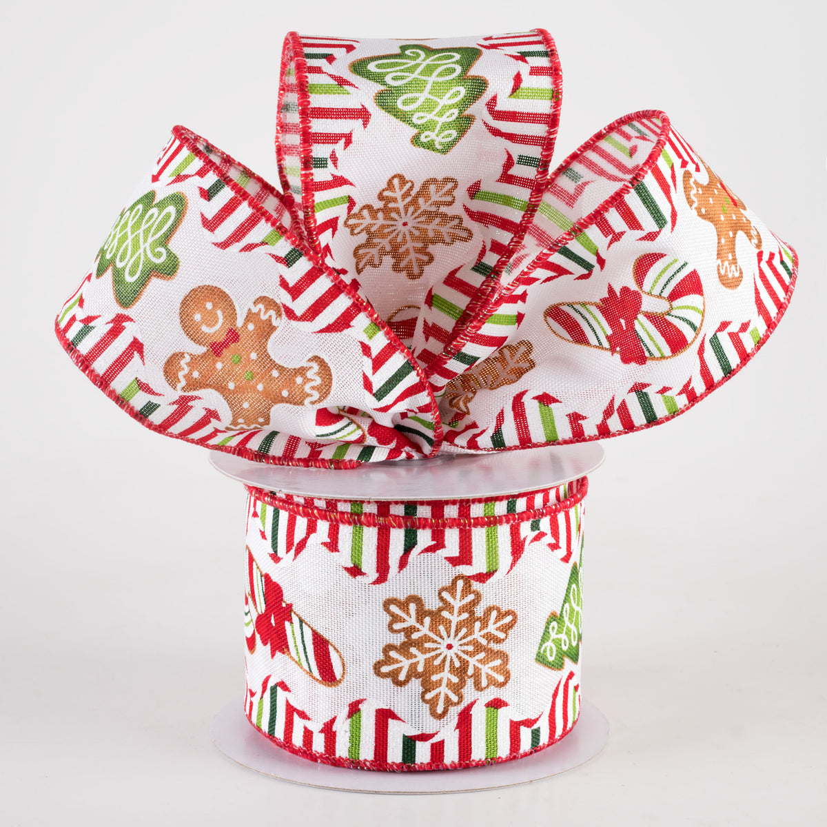 2.5" Gingerbread Christmas Cookies Stripes Ribbon: Red & Green (10 Yards) Lifestyle Photo
