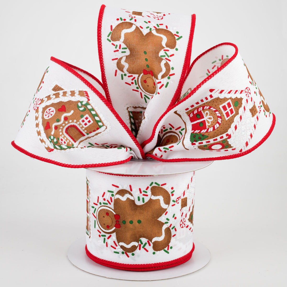 2.5" Gingerbread Man & House Ribbon: White (10 Yards) Lifestyle Photo