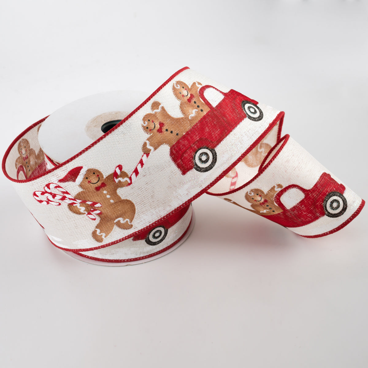 2.5" Gingerbread With Truck Ribbon: Off White (10 Yards) Lifestyle Photo