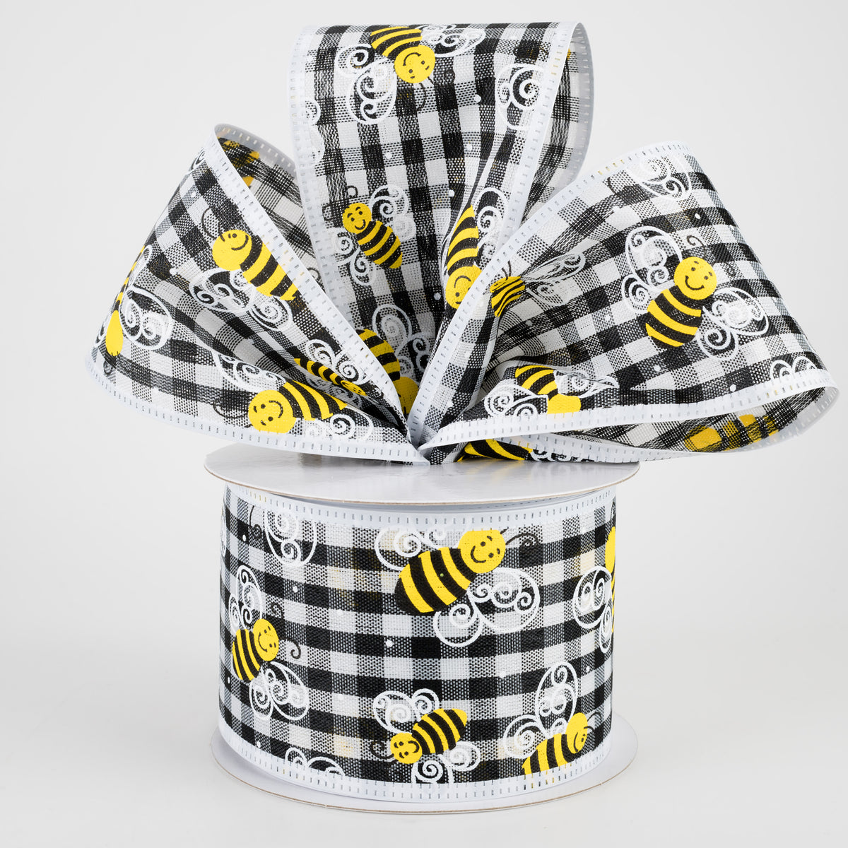 2.5" Gingham Bee Ribbon With White Edge (10 Yards) Lifestyle Photo