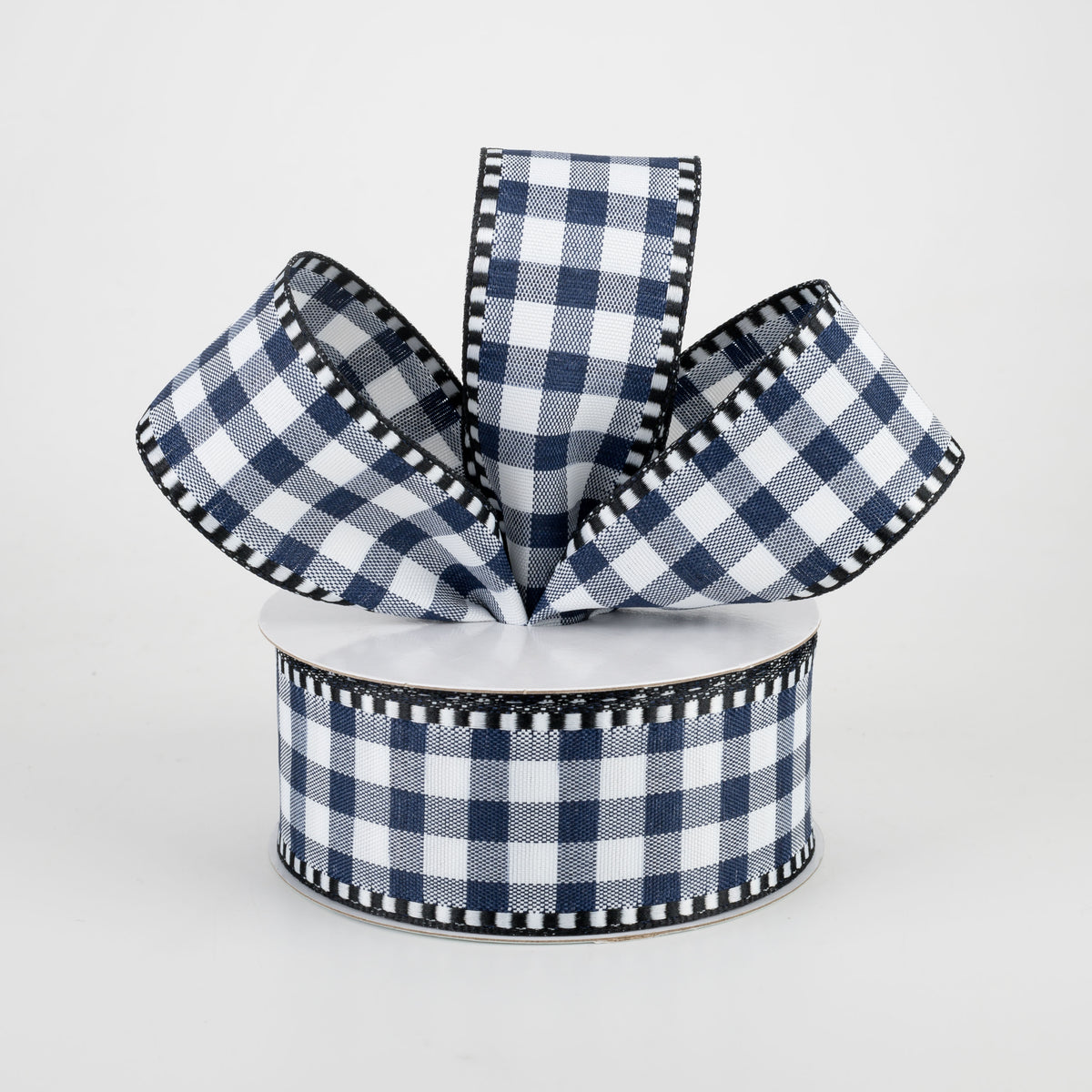 1.5" Gingham Check Dashed Edge Ribbon: Navy Blue & White (10 Yards) Lifestyle Photo