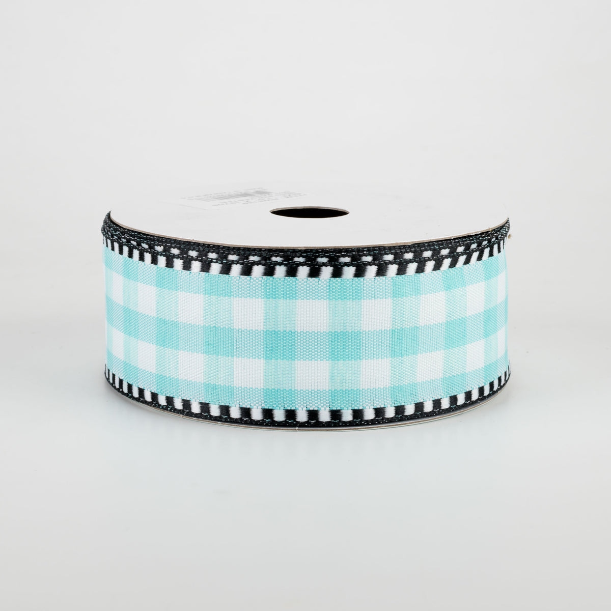 1.5" Gingham Check Dashed Edge Ribbon: Turquoise & White (10 Yards)