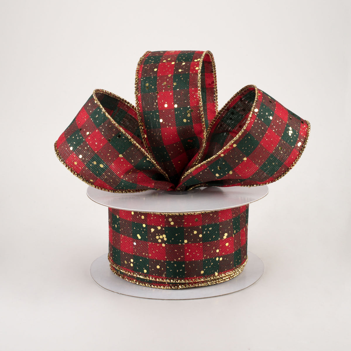 1.5" Gingham Check Hex Glitter Ribbon: Red, Emerald, Gold (10 Yards) Lifestyle Photo