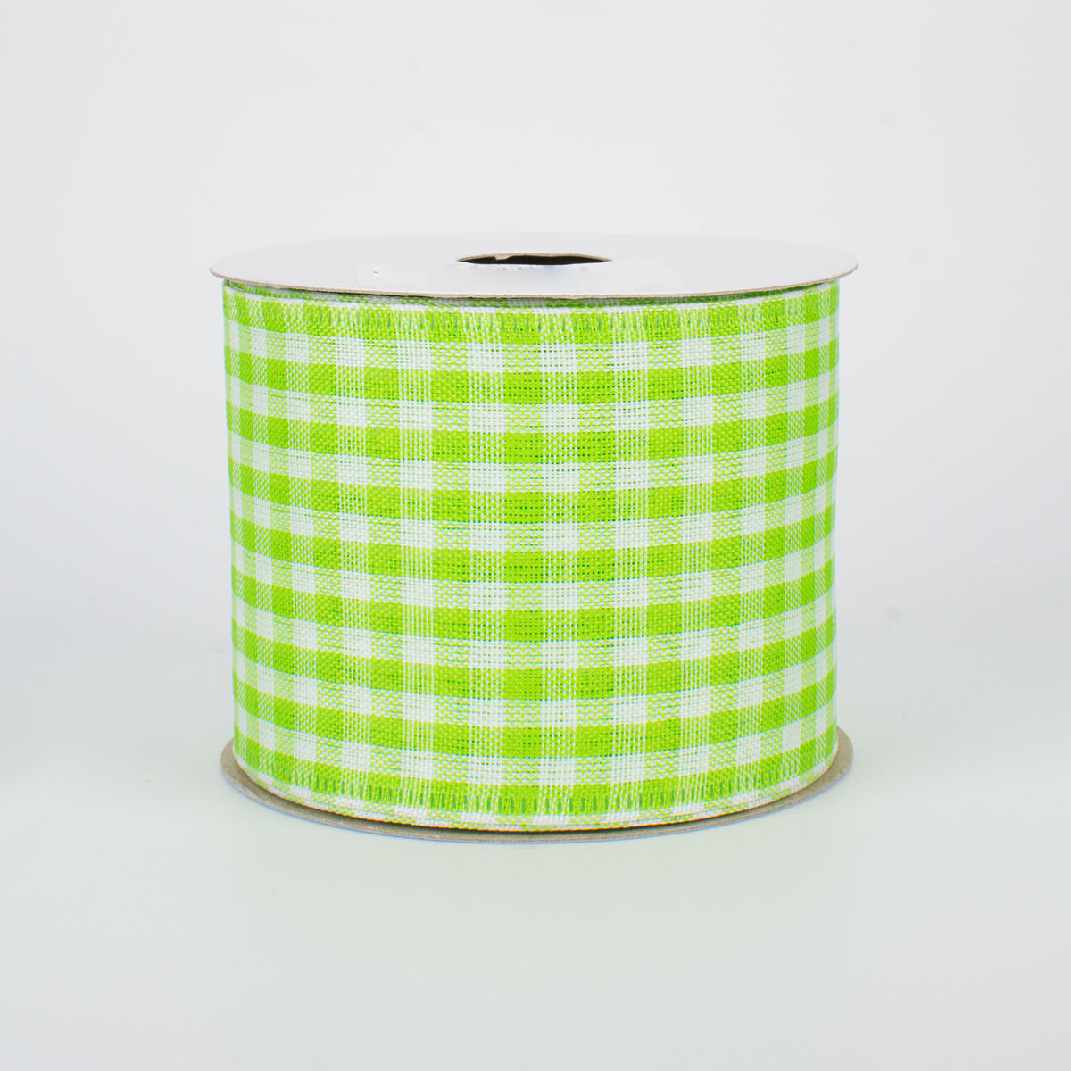 2.5" Gingham Check Wired Ribbon: Fresh Green & White (10 Yards)