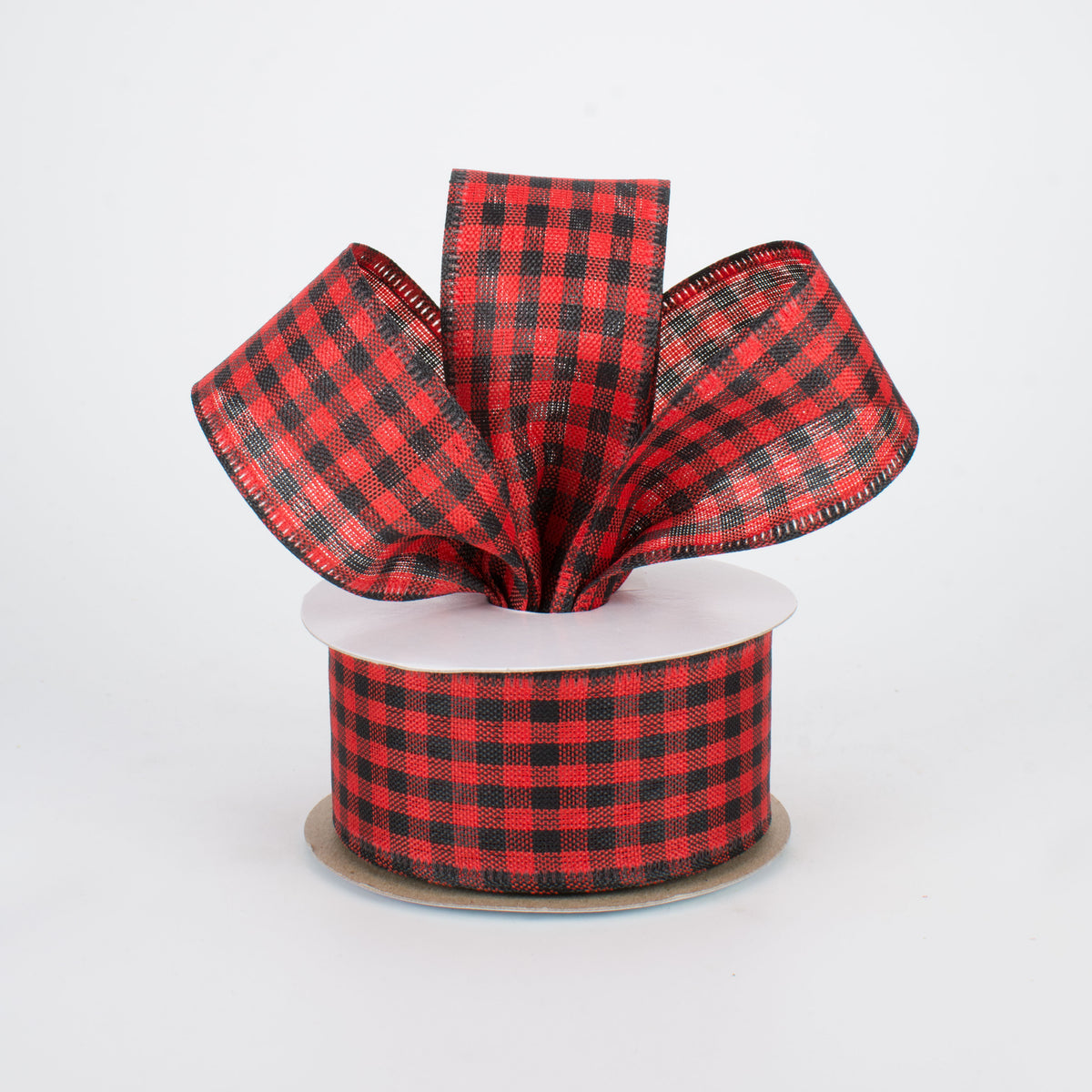 1.5" Gingham Check Wired Ribbon: Red & Black (10 Yards) Lifestyle Photo