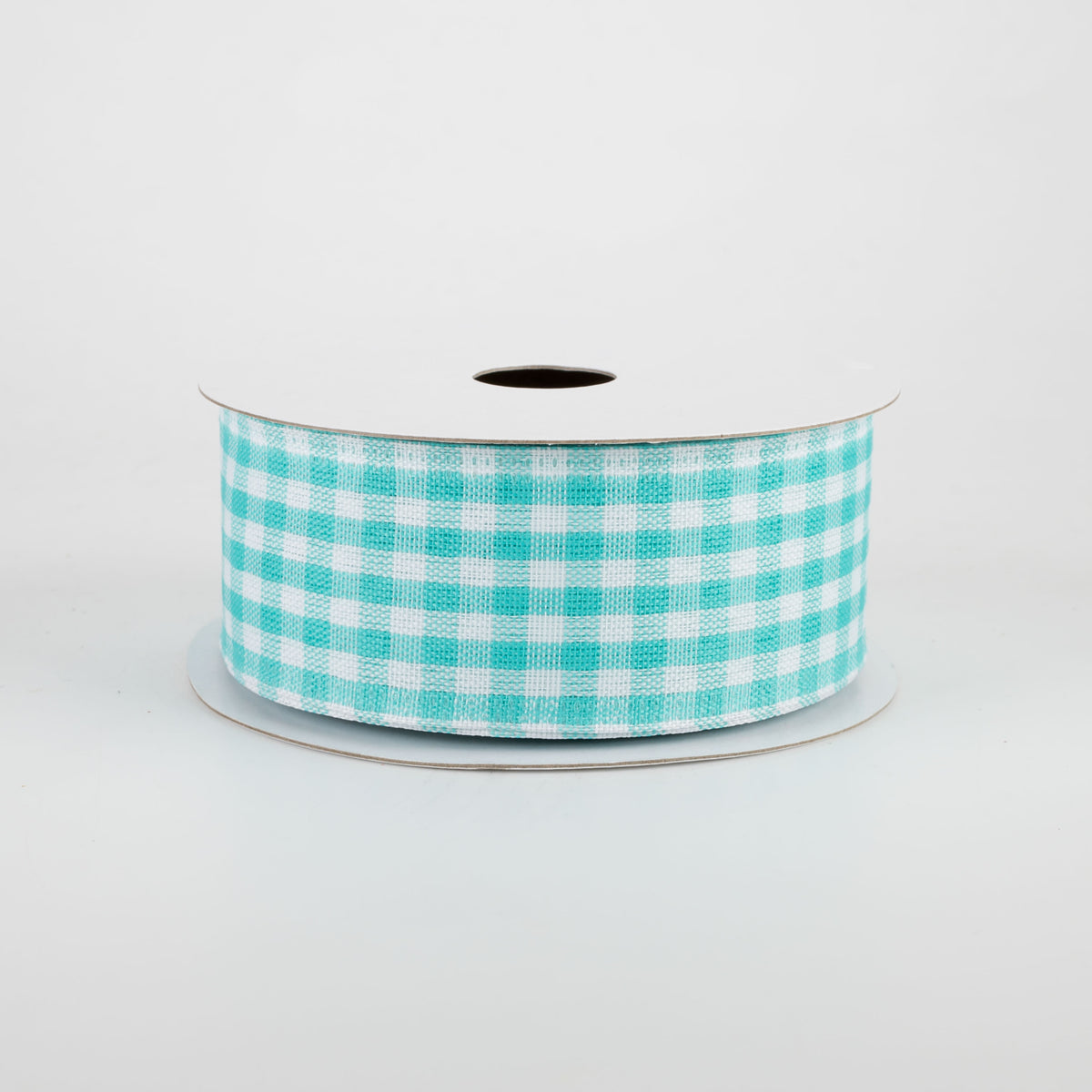 1.5" Gingham Check Wired Ribbon: Turquoise & White (10 Yards)