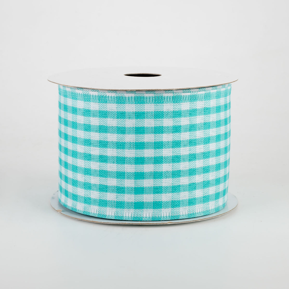 2.5" Gingham Check Wired Ribbon: Turquoise & White (10 Yards)
