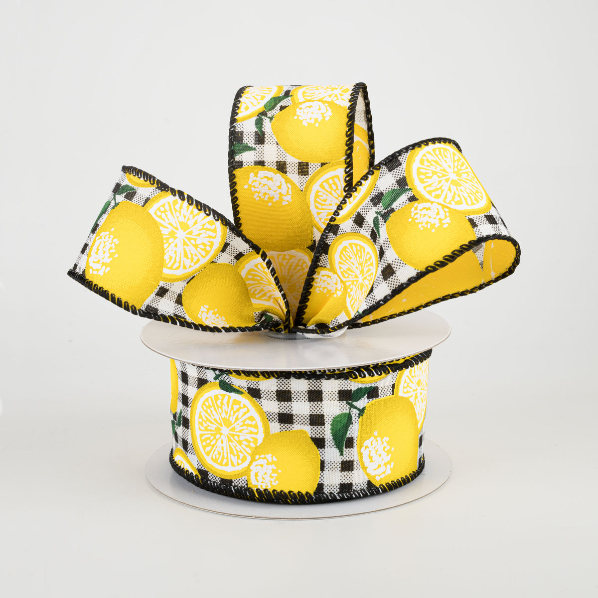 1.5" Gingham Lemons Ribbon: Black (10 Yards) Lifestyle Photo