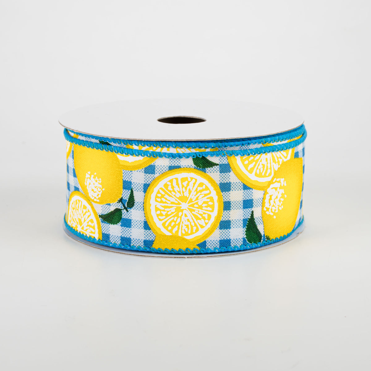 1.5" Gingham Lemons Ribbon: Turquoise (10 Yards)