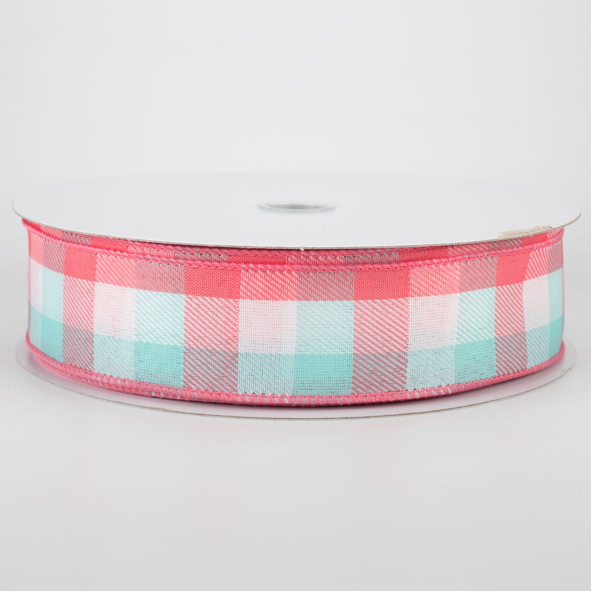 1.5" Gingham Ribbon: Coral, Turquoise, White (50 Yards)