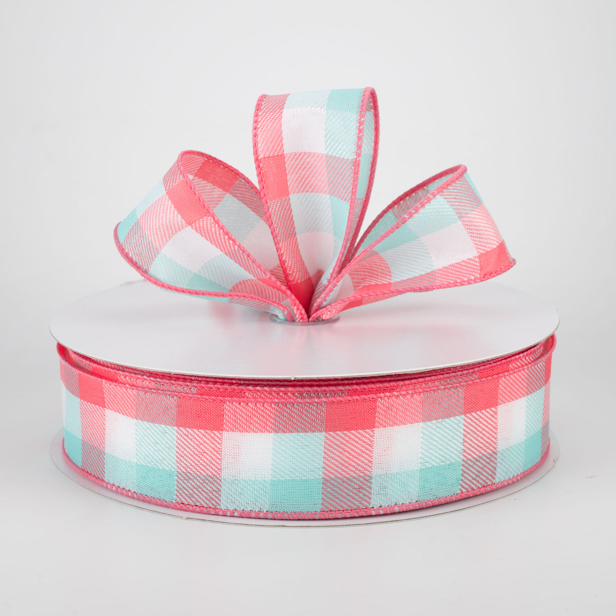 1.5" Gingham Ribbon: Coral, Turquoise, White (50 Yards) Lifestyle Photo