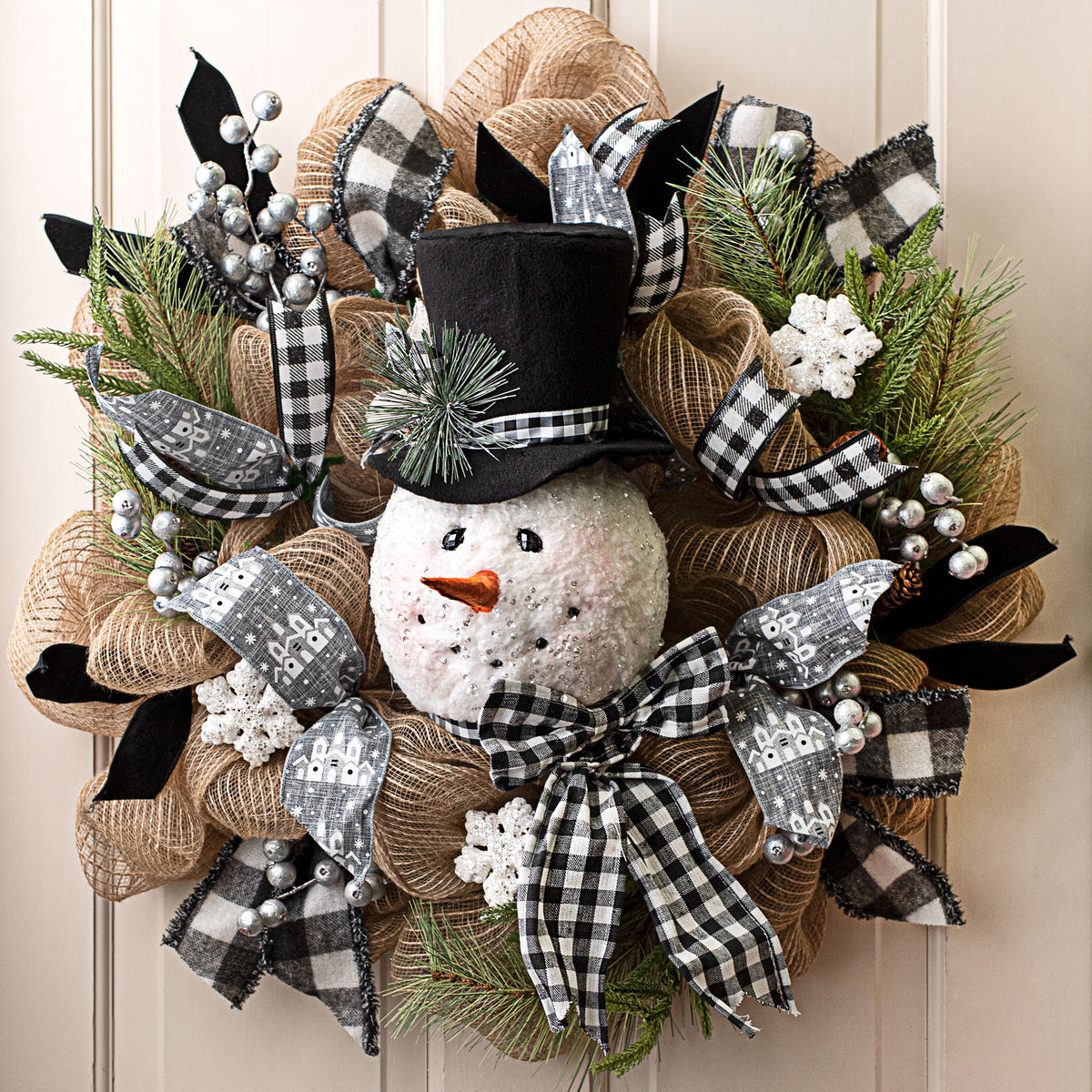 12" Gingham Snowman Head Decoration Lifestyle Photo