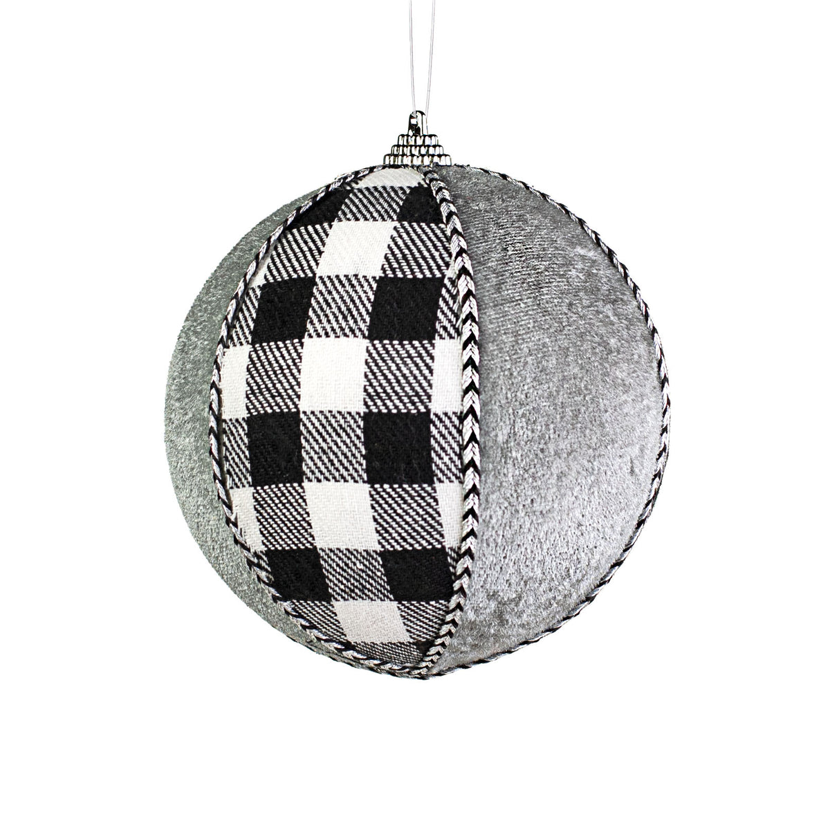 5" Gingham & Velvet Ball Ornament Item Number: 85224GY