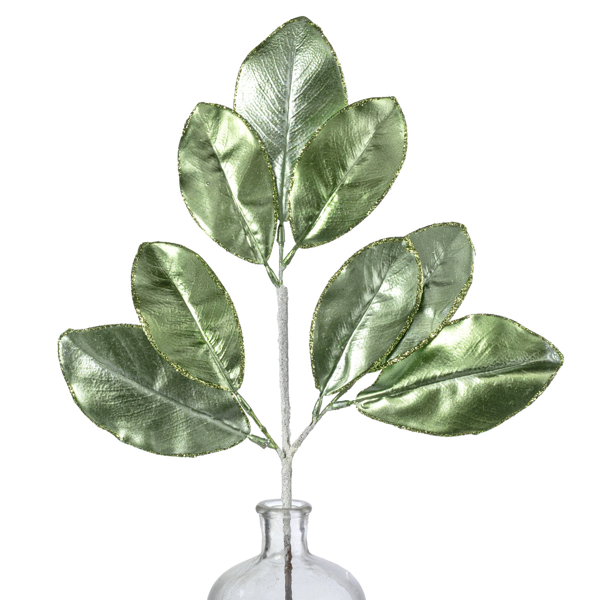 24" Metallic Magnolia Leaves Spray: Light Green